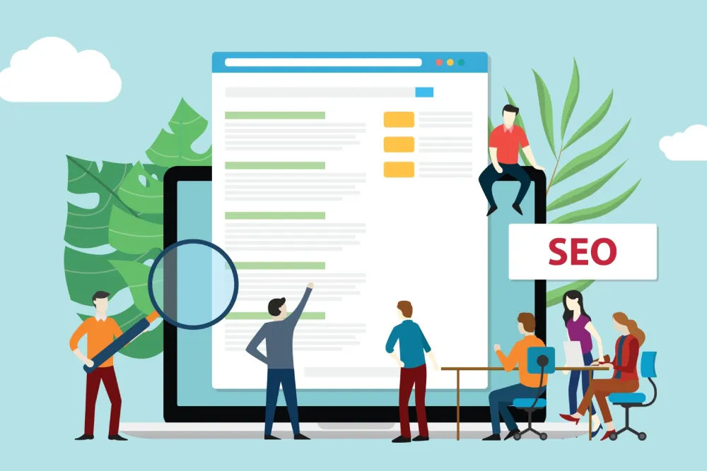 seo search engine optimization with office team people